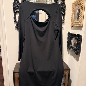 Express Long Sleeve Scoop Neck Open Back Scuba Mini Dress LBD XL